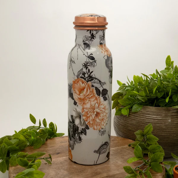 Garrafa cobre estampa floral 950ml Ayurveda Specialist